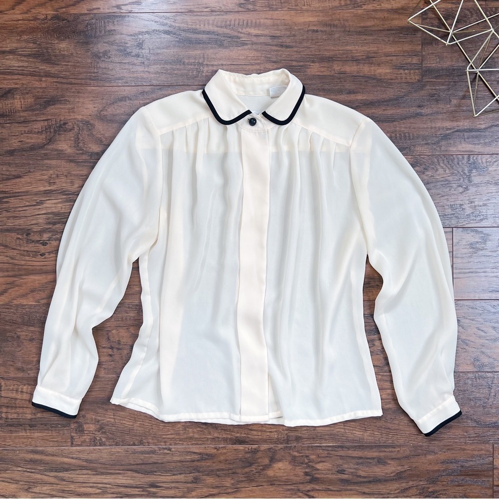 vintage • Josephine blouse 80s 90s secretary cream pleated button down sheer